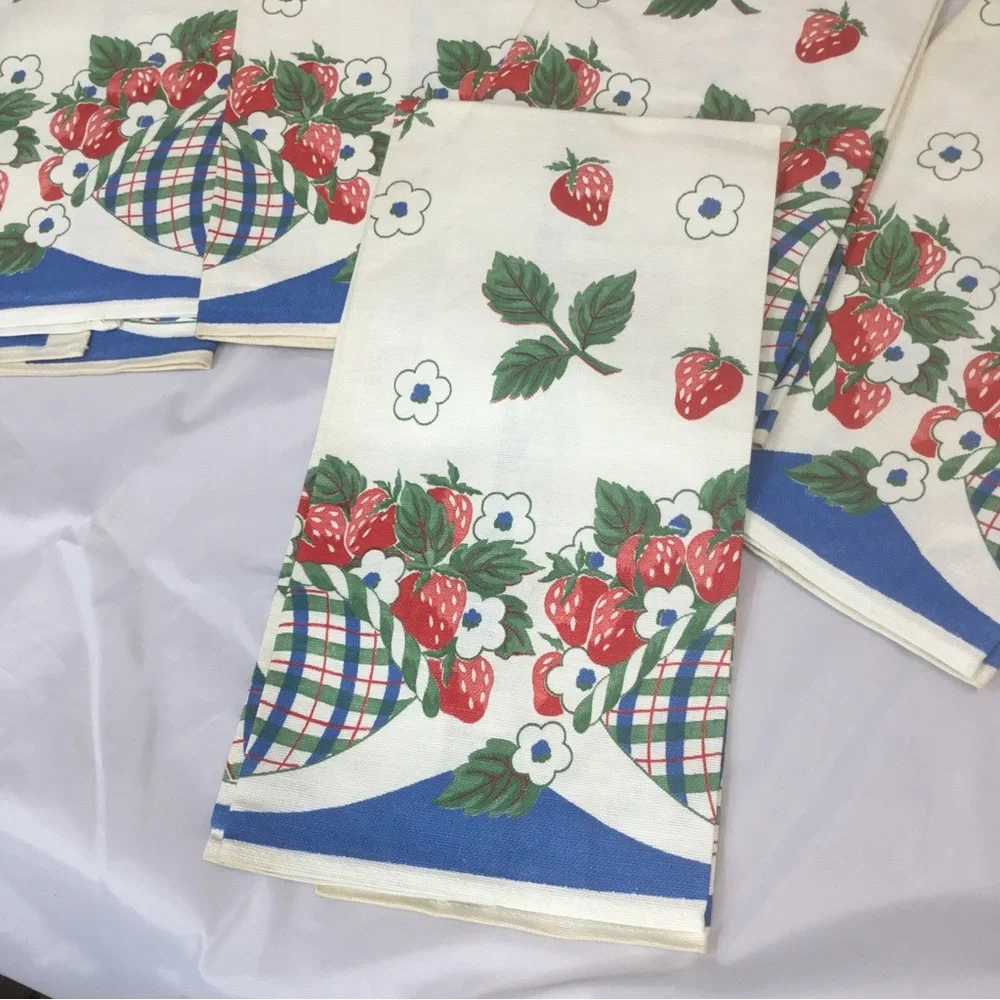 6 CANNON Part Linen Kitchen DISH TOWELS NEW USA Strawberries VTG NOS